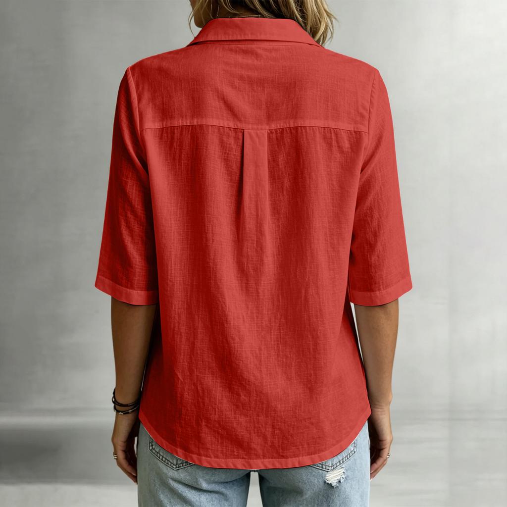 Women Casual Half Sleeve Shirt Lightweight Buttoned Polo Collar Top Relaxed Fit Tunic Blouse for Everyday Wear