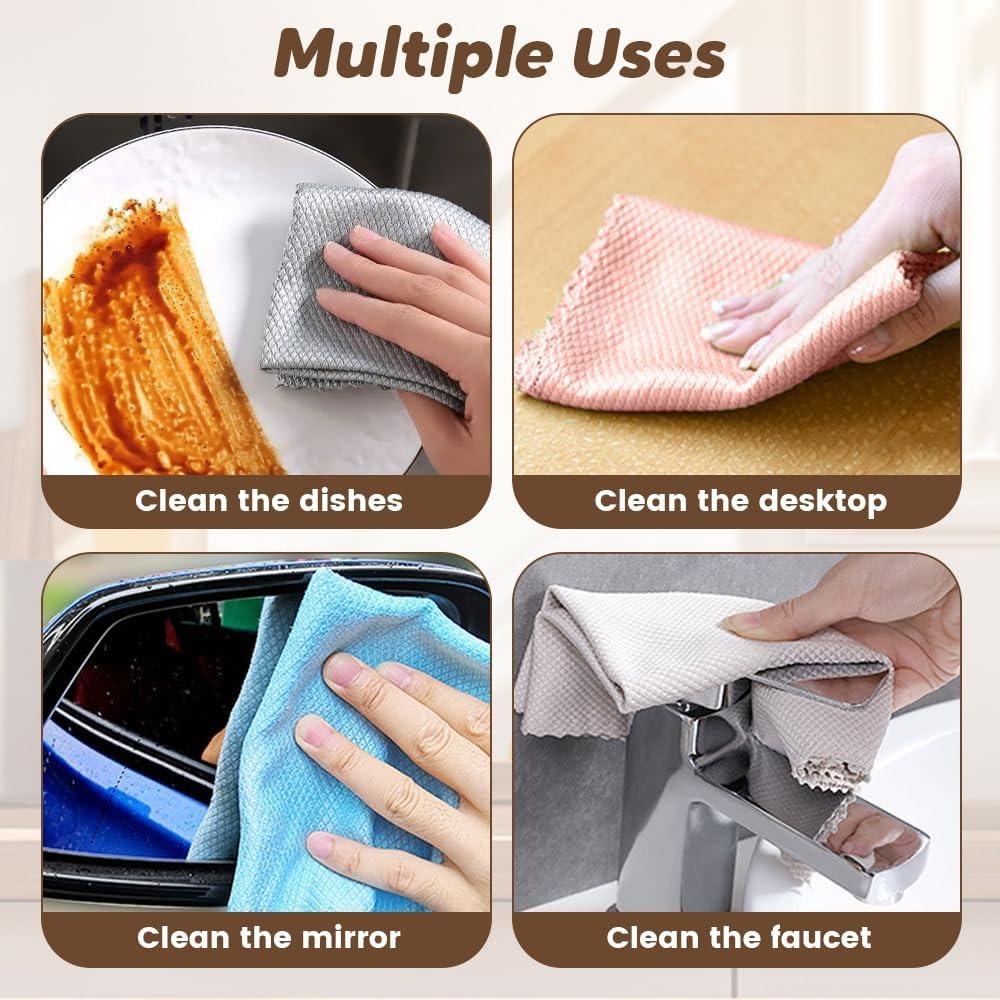 Fish scale pattern, residue-free cleaning cloth, 2025 new model, reusable microfiber glass cleaning cloth.