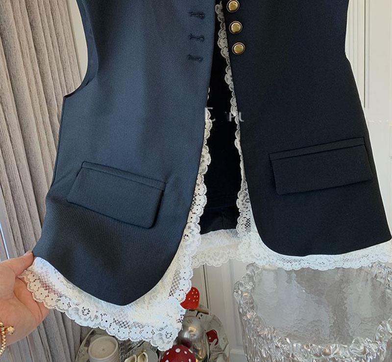 Women Lace Patchwork Vest Korean O Neck Casual Sleeveless Jackets Female Loose Waistcoat Vintage Chic Women Clothing