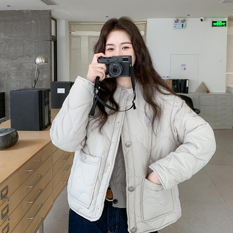 Autumn and winter new collarless splicing light and thin cotton clothes jacket loose rhombus warm cotton clothes cotton clothes top women