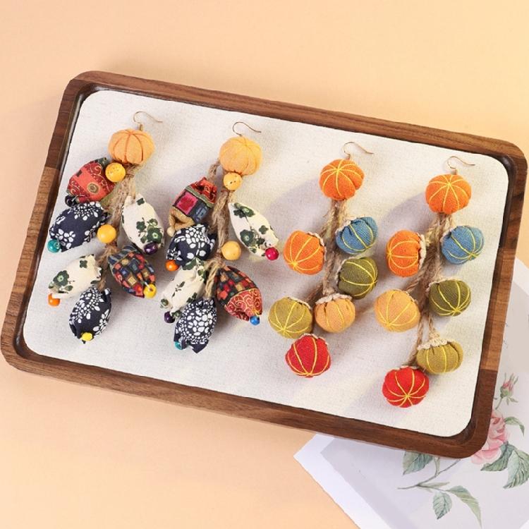 Elegant Autumn Earrings Handmade Fabric Pumpkin Sunflower Dangle Large Statement Portable for Trendy Women Casual Wear