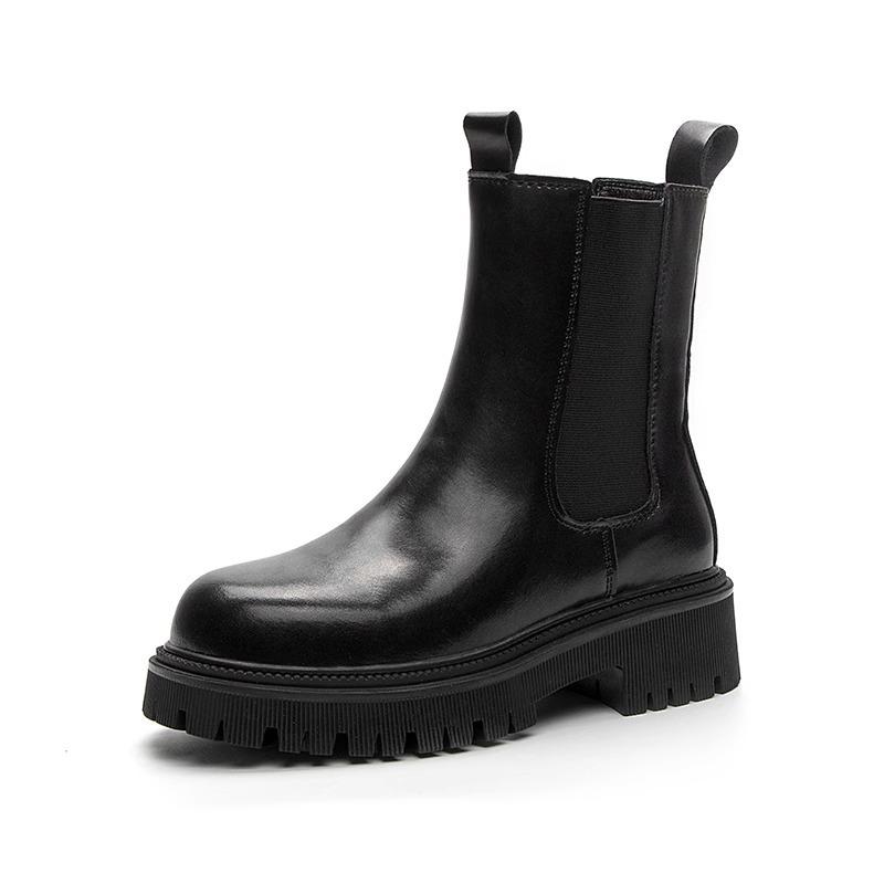 Chelsea boots women's inner height increase spring and autumn new cigarette tube short boots thick-soled Martin boots women's style