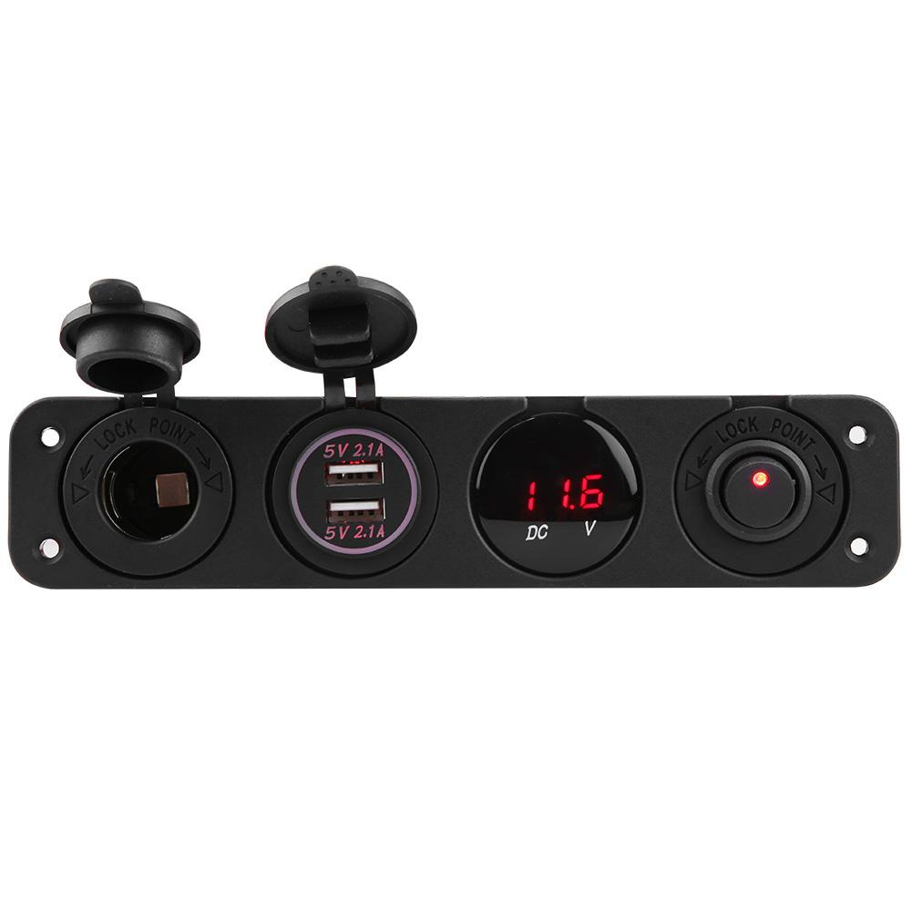 

4 in 1 On Off Toggle Switch Panel Dual USB Charger Voltmeter for Car Boat Marine Truck Red