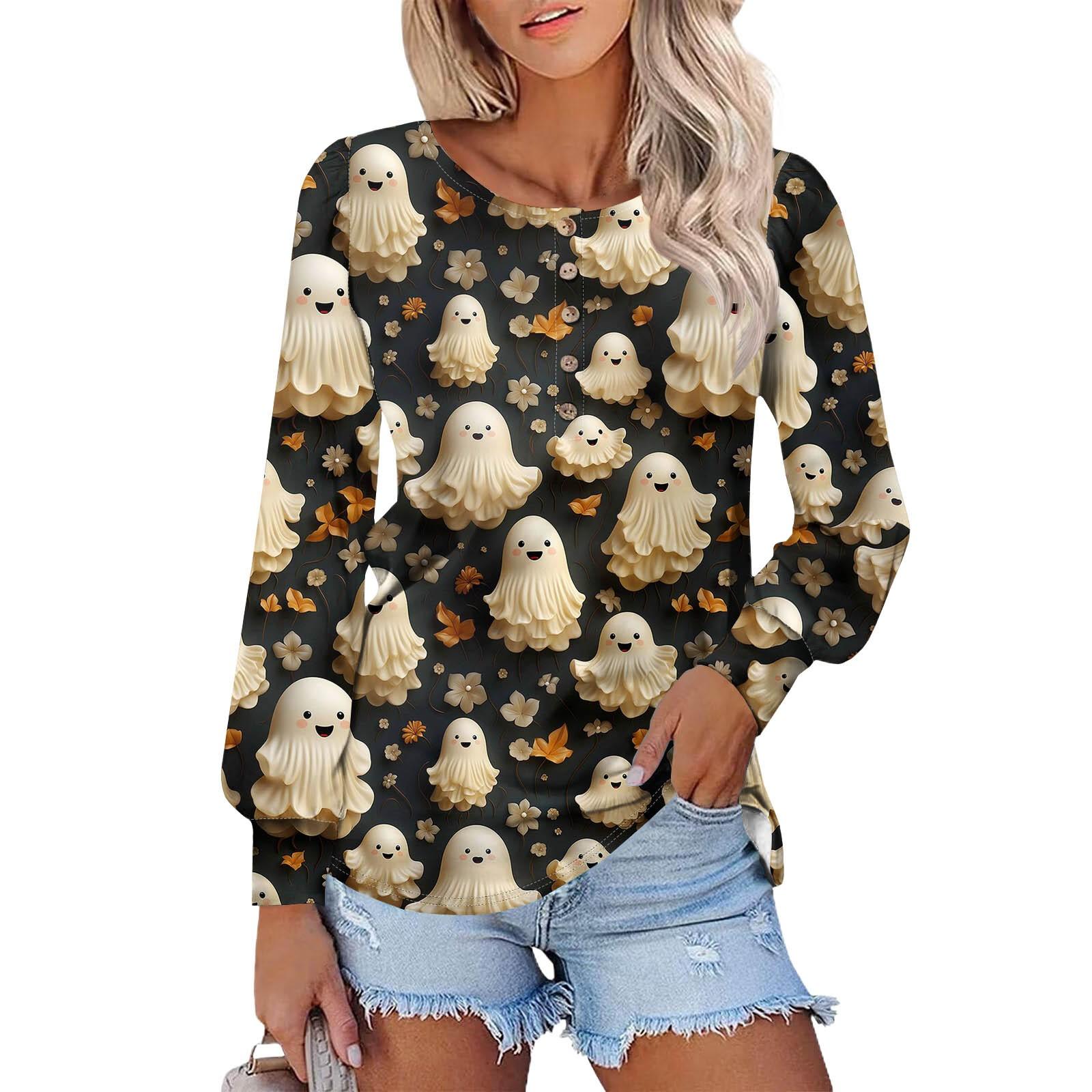 

Женские футболки с длинным рукавом и круглым вырезом, принты на Хэллоуин, рубашки с рукавами-фонариками, блузки на пуговицах, топы S чёрный