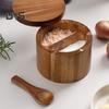 2-Layer Salt And Pepper Bowl with Spoon Magnetic Swivel Lid Dustproof Seasoning Box Rotatable Design Kitchen Helper for Serving