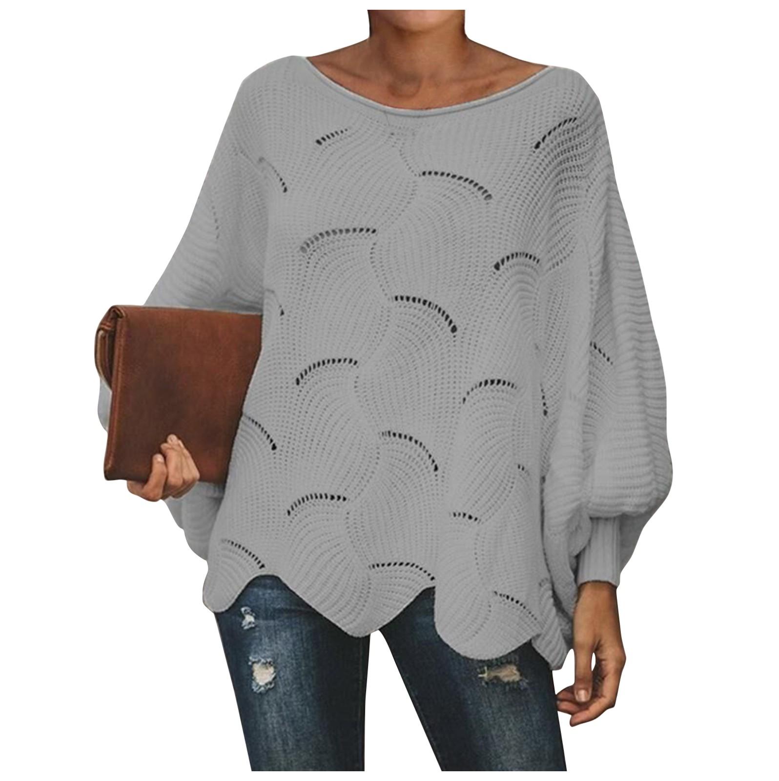 

Женский модный топ с круглым вырезом, вязаный крючком, свободный однотонный вязаный свитер с длинными рукавами и рюшами S