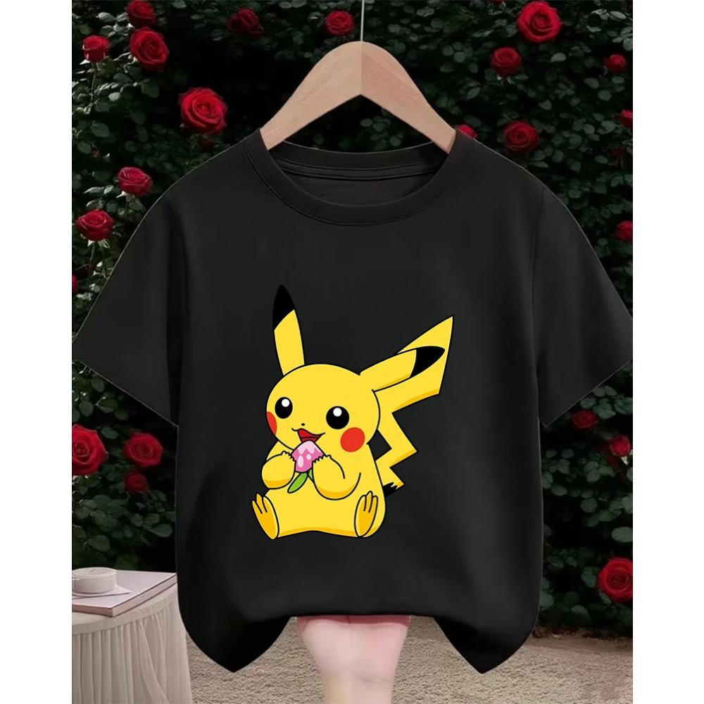 Süßes Pikachu Mode T-Shirt 3-14J Jungen Mädchen Sommer Kawaii Street Heiß Cartoon Lässig Rundhalsausschnitt Kinder