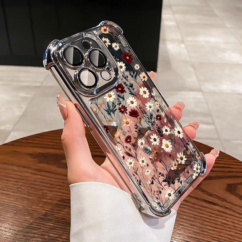 Phone Case For Xiaomi Note 15 14 13 Pro Plus 5G 12 11 11S 4G Redmi 15C 15 14C 12C 10C Plating Cute Clear Daisy Shockproof Cover