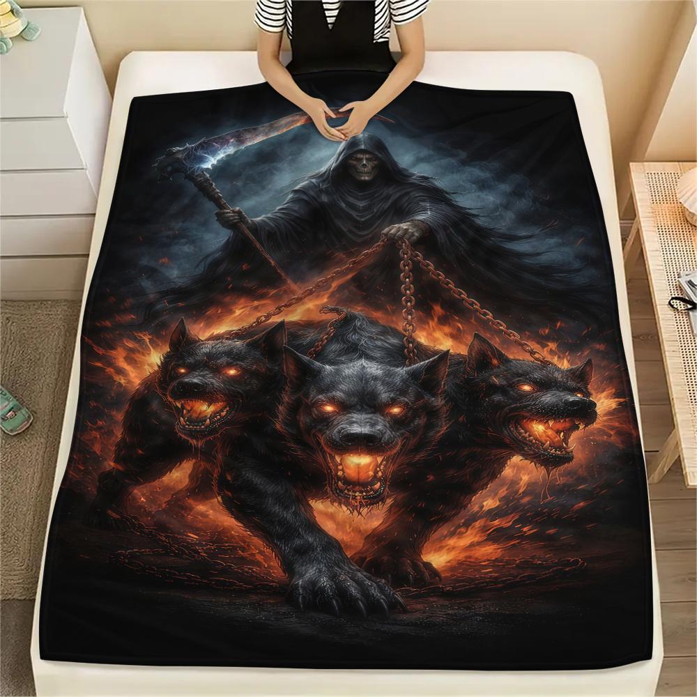 1PC Satan Symbol Print Flannel Blanket, High quality All Seasons, Home Decor, Warmth and Comfort, Perfect for Christmas Gifts