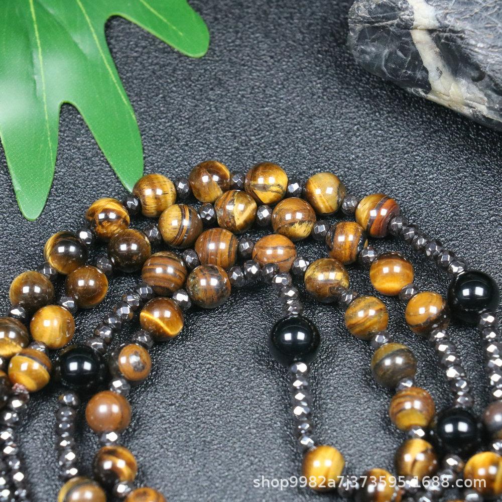 Collier pendentif croix en pierre naturelle, Croix en pierre d'œil de tigre et fer à bille chapelet collier pour homme