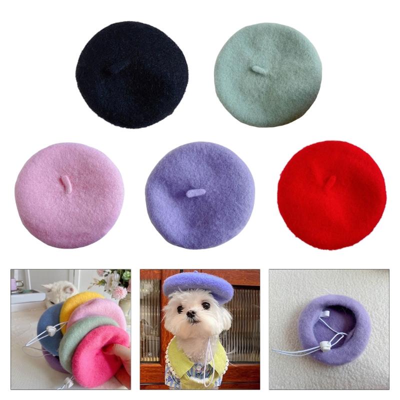Creative Pet Beret Hat for Cats and Small Dogs Soft Wool Top Caps for Costumes and Holiday Photoshooting Headwears