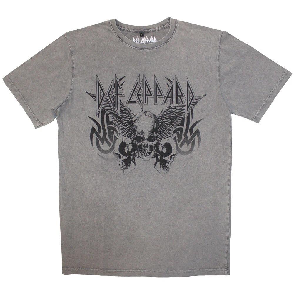 Def Leppard Unisex Stone Wash T-Shirt: Tribal Skull (Large) S