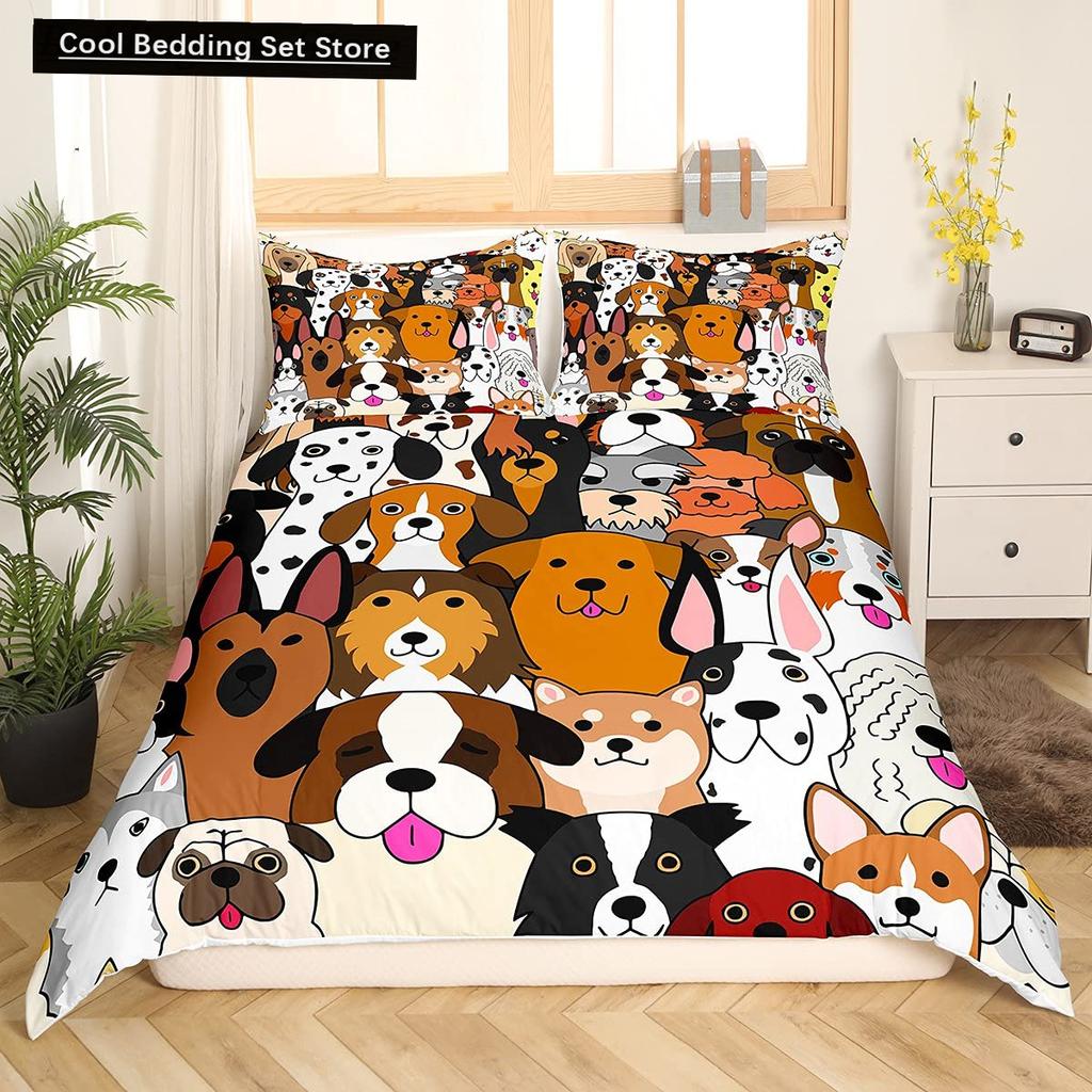 Cartoon Bulldog King Queen Duvet Cover Shar Pei Pup Dog Bedding Set Lovely Pet Puppy Doggy Quilt Cover Polyester Comforter Cover