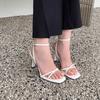 2025 spring and autumn new fashion thin strap square head sandals European and American style fine heel high heel buckle open-toed women's shoes