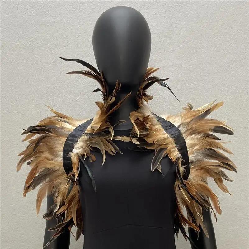 1 pieza Chal de plumas Gothic Punk Capa de plumas Chal de plumas naturales Disfraz de Halloween Cosplay Espectáculo de escenario