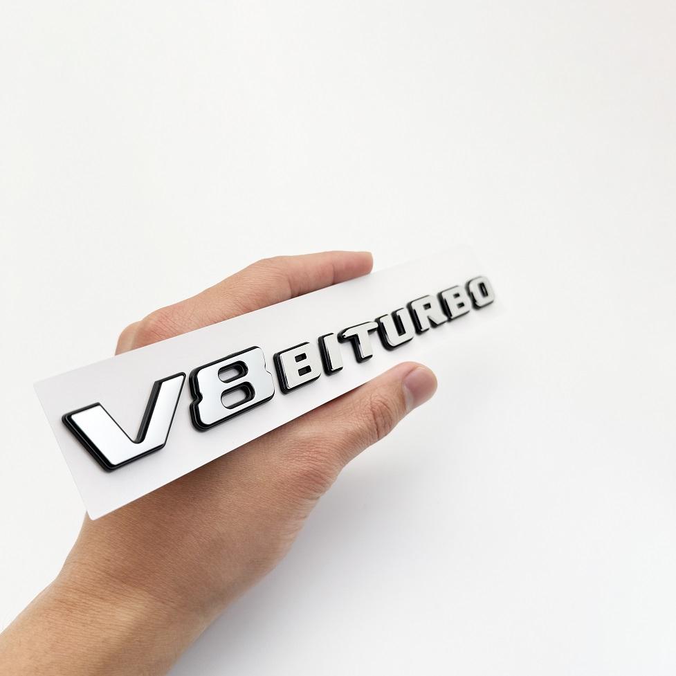 2Pcs New Color Blocking Letter V8 BITURBO Emblem Car Styling Fender Logo Sticker Chrome Black Red