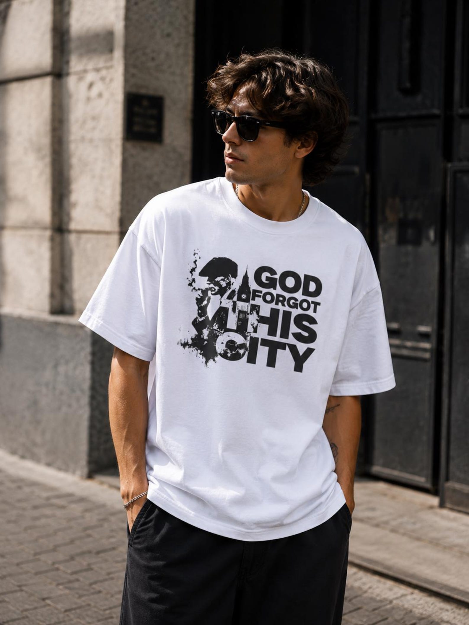 God Forgot This City T-Shirt | Dark Urban Graphic Tee | Distressed Streetwear Shirt | Grunge Typography Tee | Minimal Aesthetic Shirt L