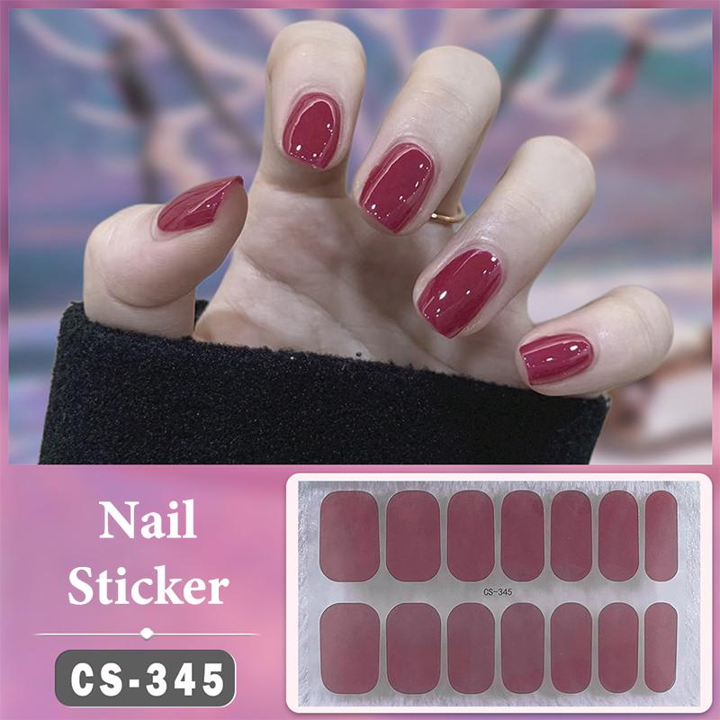 No Baking Lamp Waterproof Nail Wraps Full Cover Nail Stickers Solid Color 14 Nails/Set Multi Color Nail Art Look Patch Firm