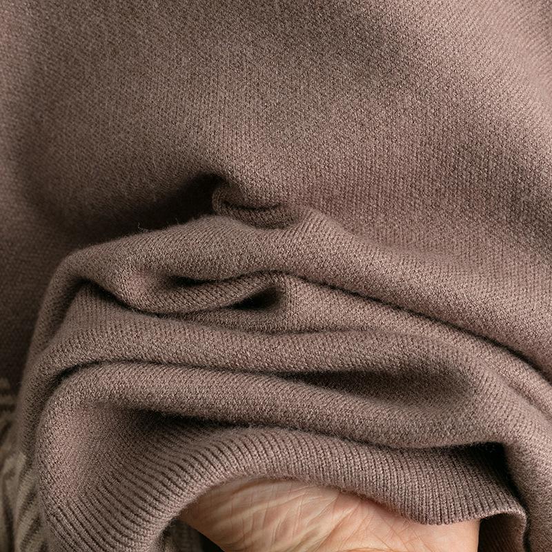 Fashion Contrasting Color Semi-turtleneck Loose Knitted Top Wide-leg Pants Two-piece Set