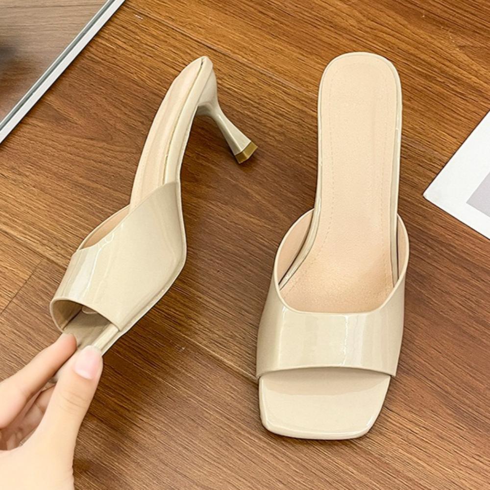 Dameslippers Høyhælte Slippers Damesandaler Nye Sommerslippers Tynne Hæler Firkantede Tær Sexy Uteslippers Chanclas Mujer