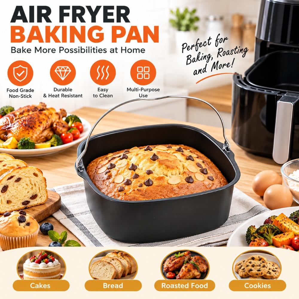 Carbon Steel Baking Cake Tin With Handle Bread Baking Pan Fryer Cake Pan Air Fryer Accessories