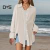 Women Shirt Lapel Long Sleeve Buttons Placket Shirt Tops Solid Color Loose Fit Easy Care Wrinkled Shirt