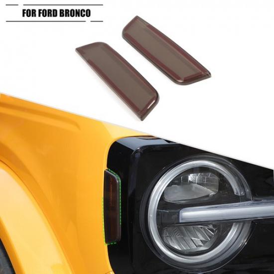 Smoked Black Front Headlight Side Lights Lamp Cover Trims for Ford Bronco +