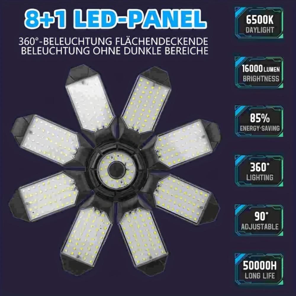 200W Mocna lampa garażowa LED Składane żarówki LED E27 Regulowana lampa sufitowa wielopanelowa do oświetlenia warsztatu i magazynu