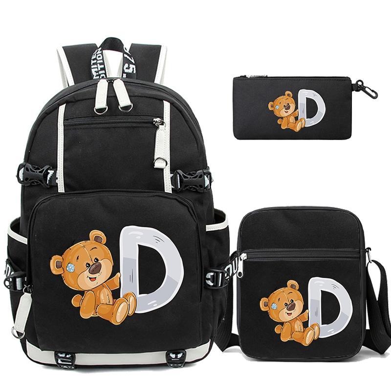 3Pcs/set Cute Little Bear 26 English Letters Bookbag Back To School Backpack Child Gift with Pencil Case Shoulder Bag Backpack