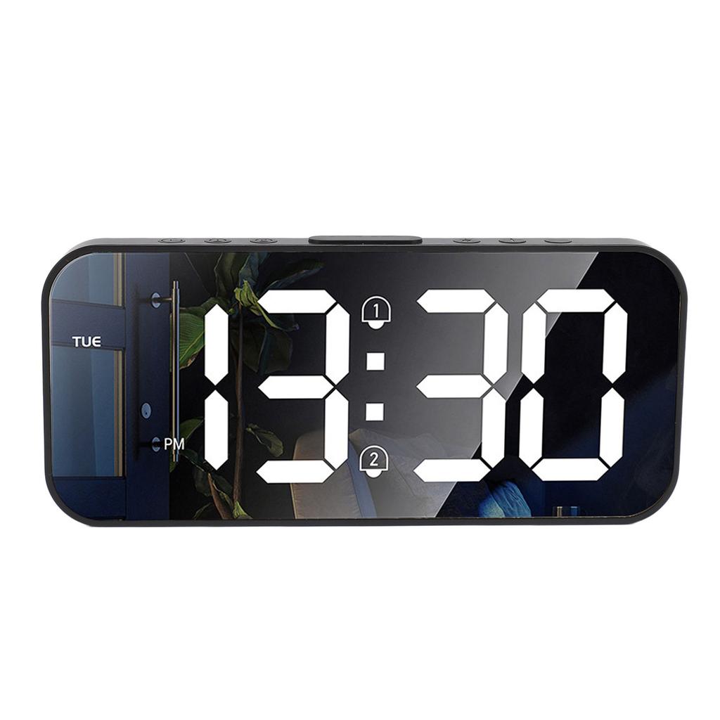 LED Mirror Electronic Clock Adjustable Brightness 6.7 Inch HD Digital Alarm Clock for Bedroom Living Room Office Black