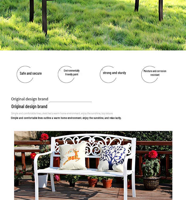 Wrought Iron Outdoor Double Bench with Backrest for Patio or Balcony