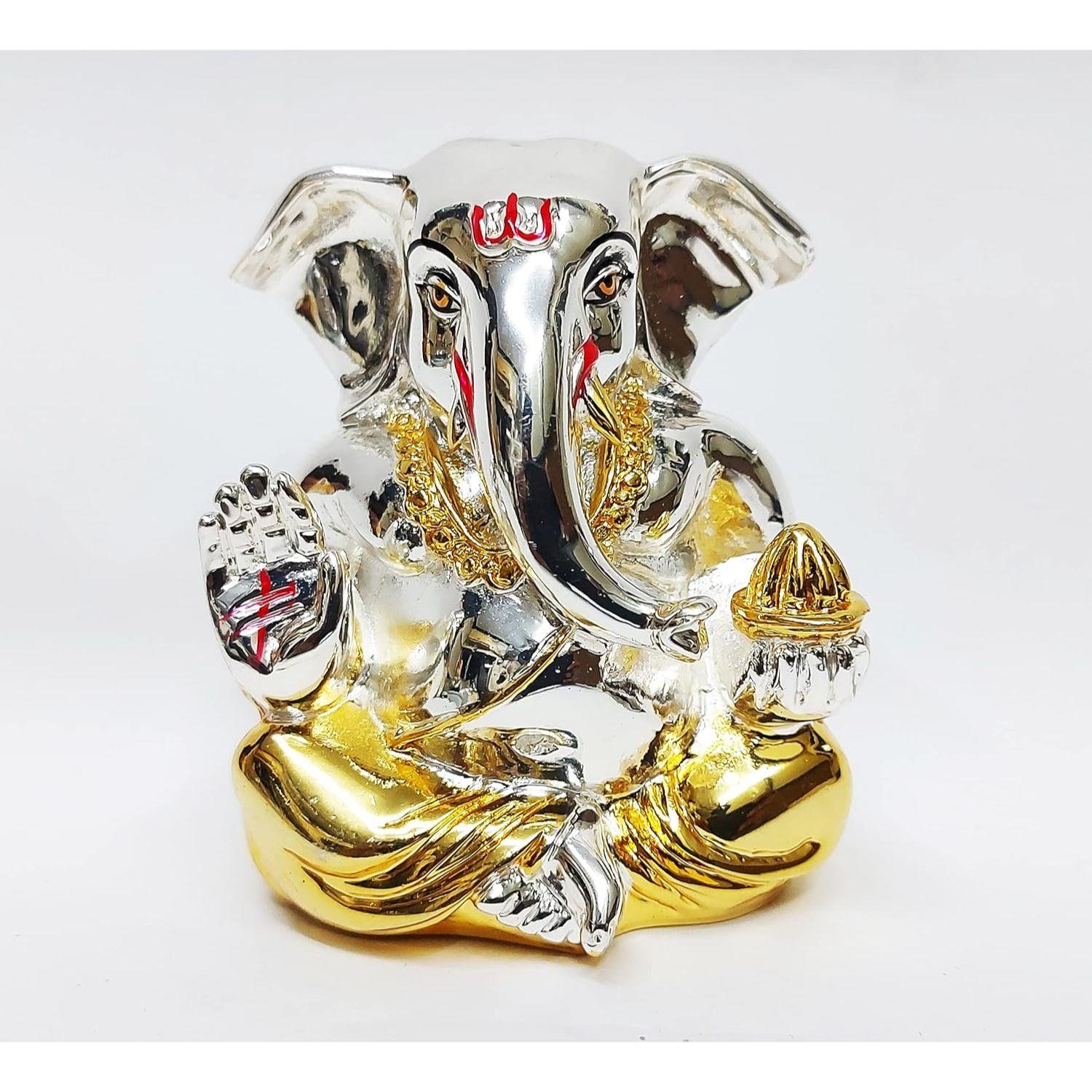 

Gold and Silver Plated Resin Ganesh Idol for Car Dashboard God Ganesha Idol for Home Decor Ganpati for Gift (Small, Two Tone)