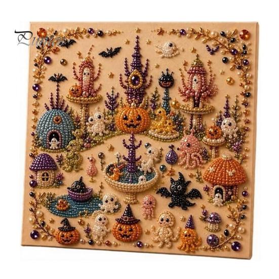 Handgefertigte Wanddekoration für Halloween, Perlen-Kunst-Set, Hexe Geist Malerei DIY Kürbis Diamant Gruseliges Bastelset für Erwachsene, Kreatives Feiertagsgeschenk für Liebhaber