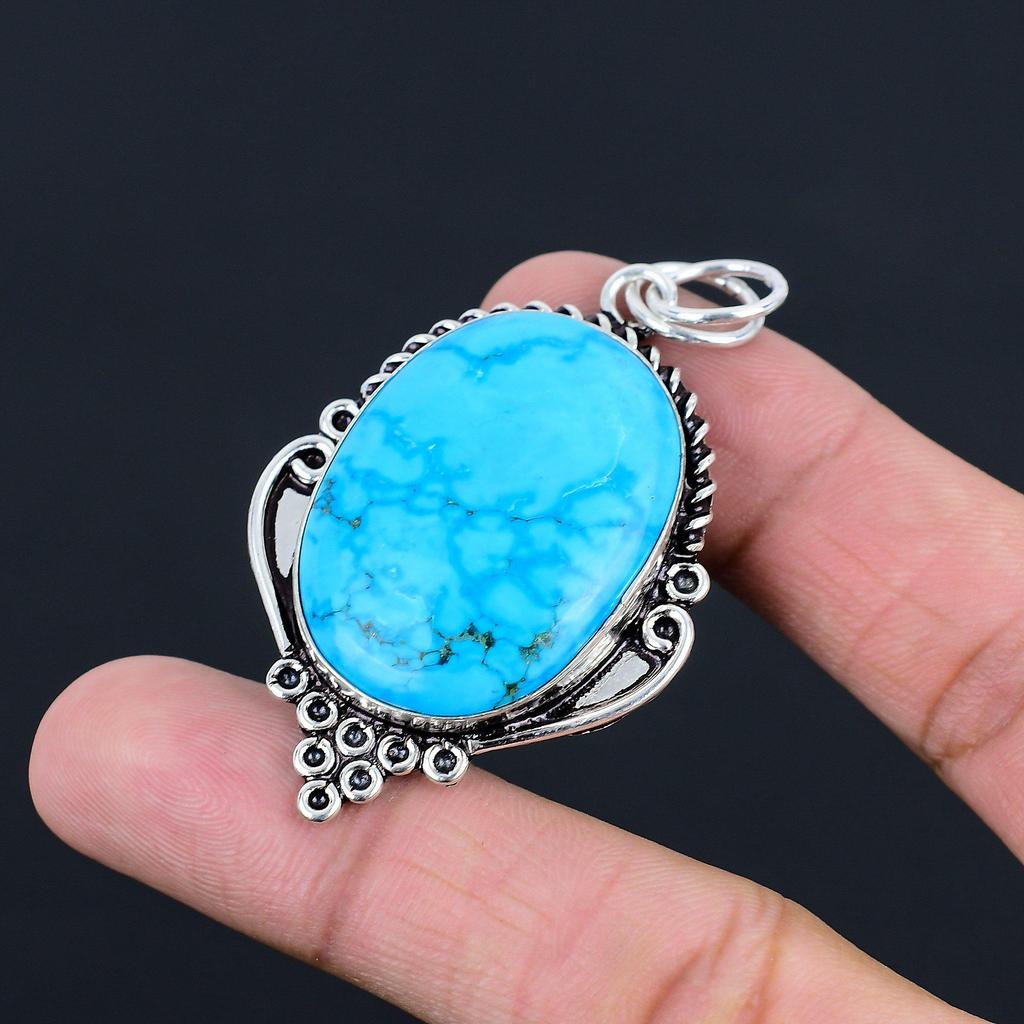 925 Silver Throat Chakra Tibetan Turquoise Stone Wife Trendy Elegant New Pendant