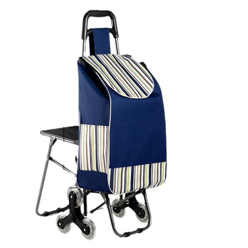Three-Wheeled Foldable Shopping Cart with Chair, Stair-Climbing Handcart for Elderly, Ideal for Supermarket and Vegetables.