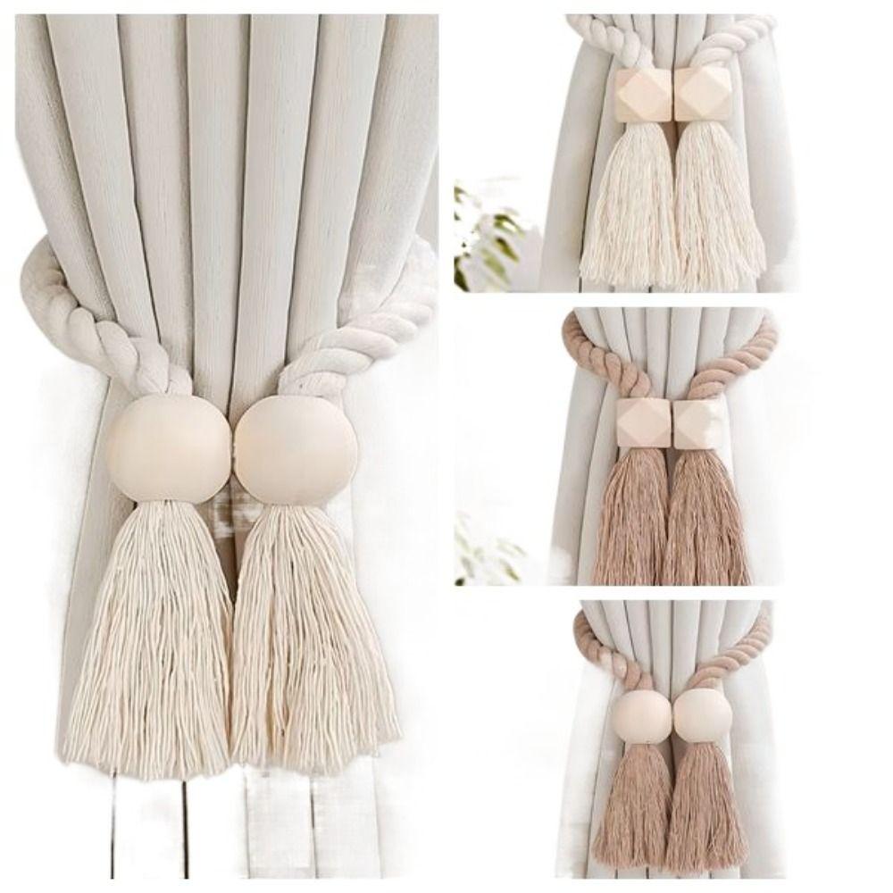 Solid Wood Curtain Tieback Hand-woven Window Curtain Buckles Curtain Rope Holders Living Room