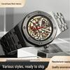 Men's Luxury Stainless Steel Skeleton Mechanical Watch with Large Dial, Fully Automatic Design