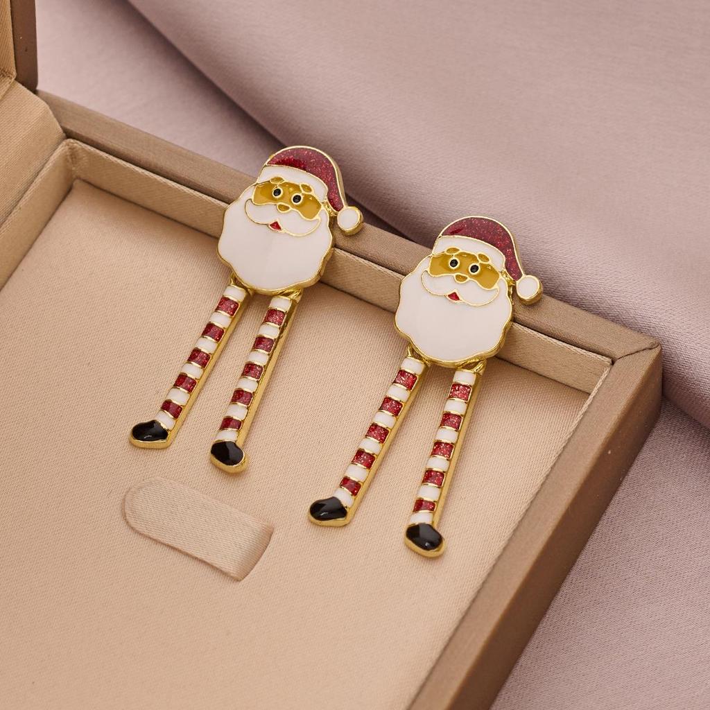 New Christmas Cartoon Rhinestone Pendant Earrings - Alloy Material