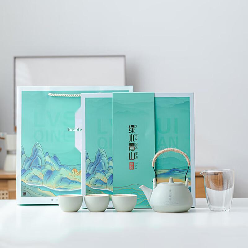 Traditional Chinese Ceramic Tea Set - Green Mountain & Clear Water