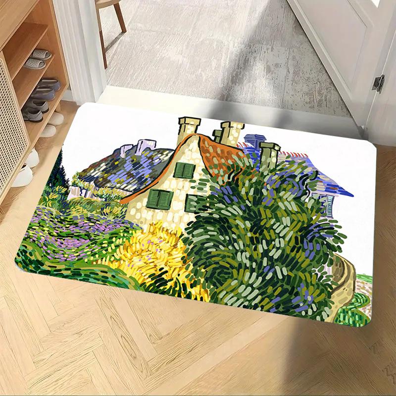 Vintage Art Doormat Van Gogh Oil Painting Design Door Mat WELCOME Rug Living Room Bedroom Kitchen Entry Foot Mat Indoor Nonslip