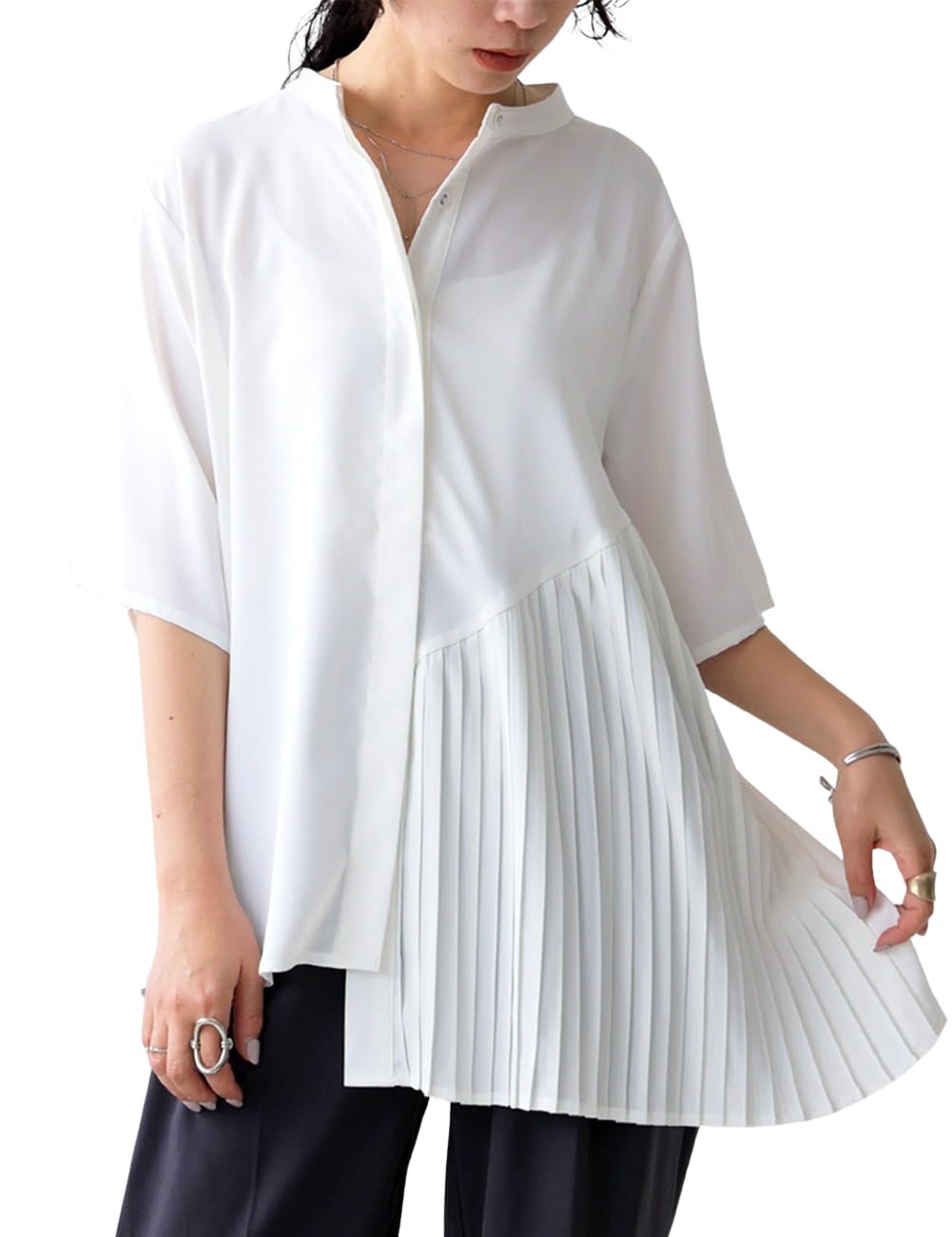 

antiqua Pleated Short Plus Size Size White Women s Shirt, Sleeve, PY-00747, (L-XXL), 03,