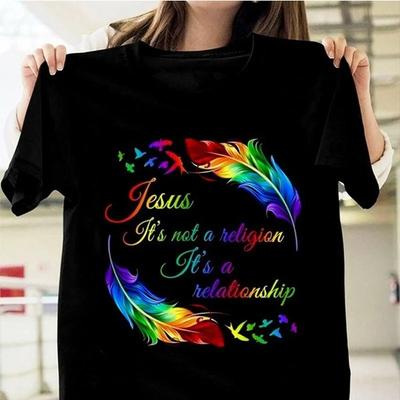 Jesus Ist Keine Religion Es Ist Eine Beziehung Druck Damen T-Shirt Kurzarm Rundhals Locker Damen T-Shirt Damen T-Shirt Oberteile