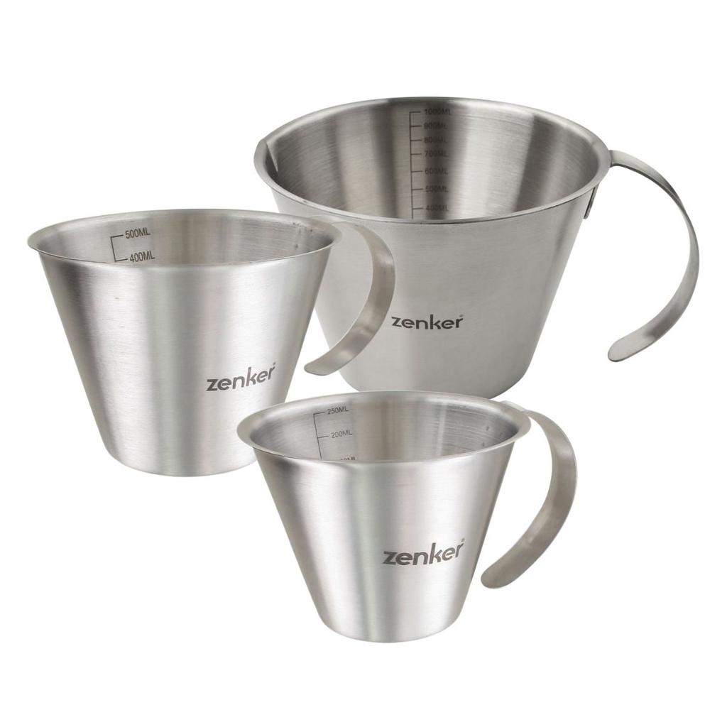 Set of 3 Graduated Measuring Cups In Stainless Steel 250 Ml, 500 Ml and 1 Liter Zenker Ref. 9983250