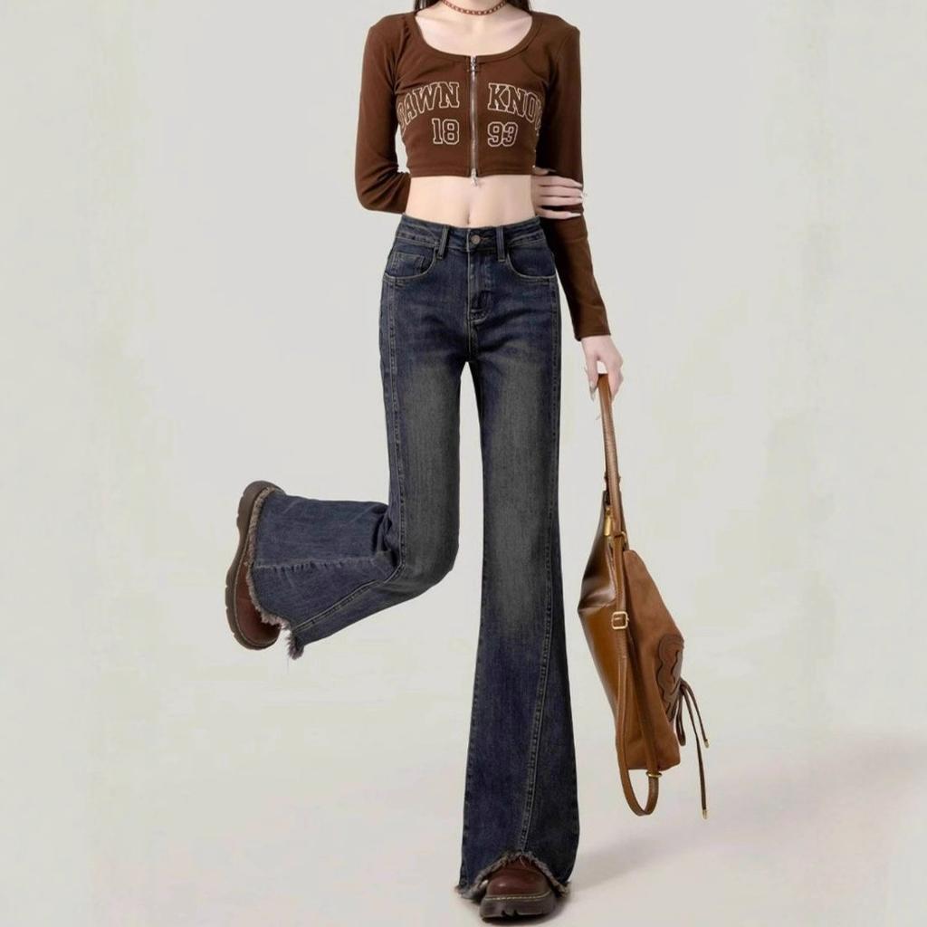 Micro Flare High-waisted Jeans Female Summer Slim Big Yards Burlap Open Fork Skinny Horseshoe Flare Pants Retro Street Style Baggy Jeans for Ladies