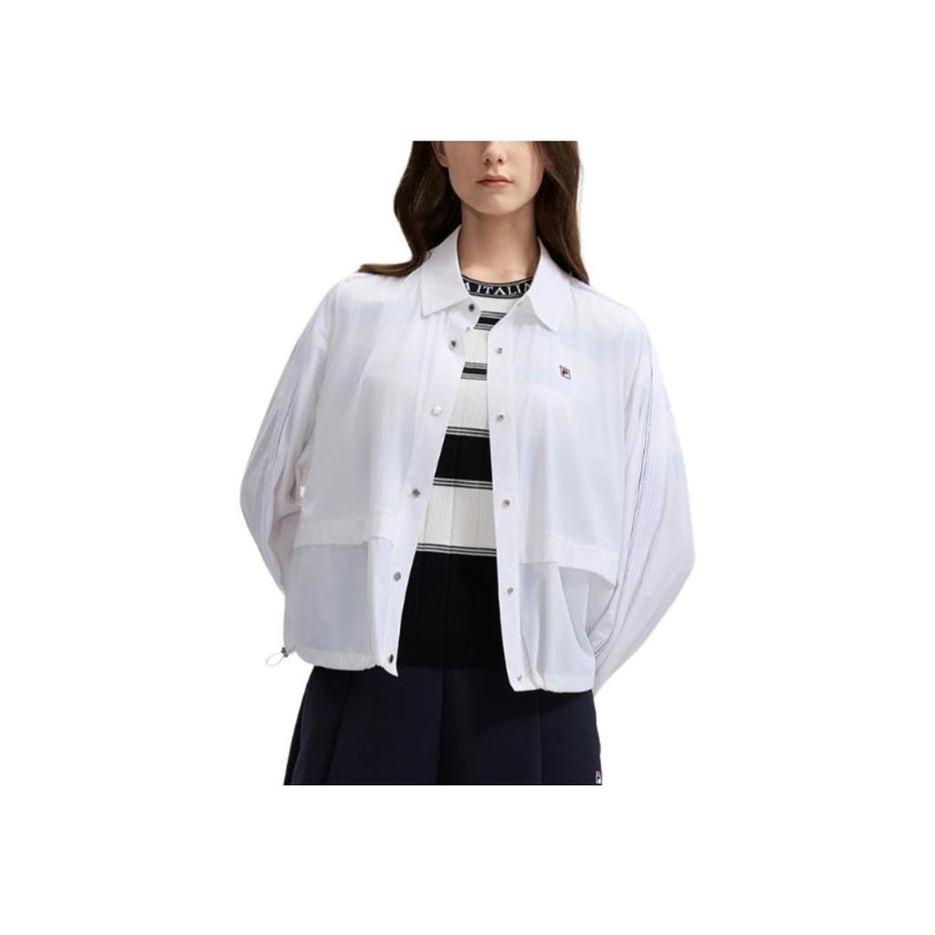 Fila Loose Fit Polo Button-Up Long Sleeve Shirt Women Shirts Standard-White F11W431705F-WT