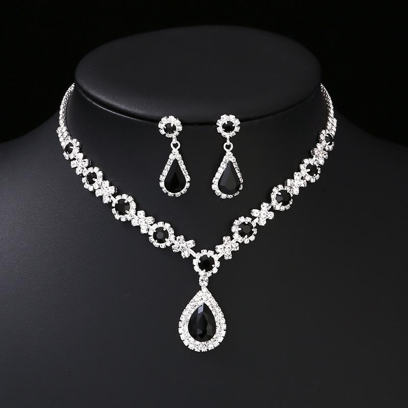 Modeschmuck Diamantbesetzte Wassertropfen Halskette Ohrringe Zweiteiliges Set