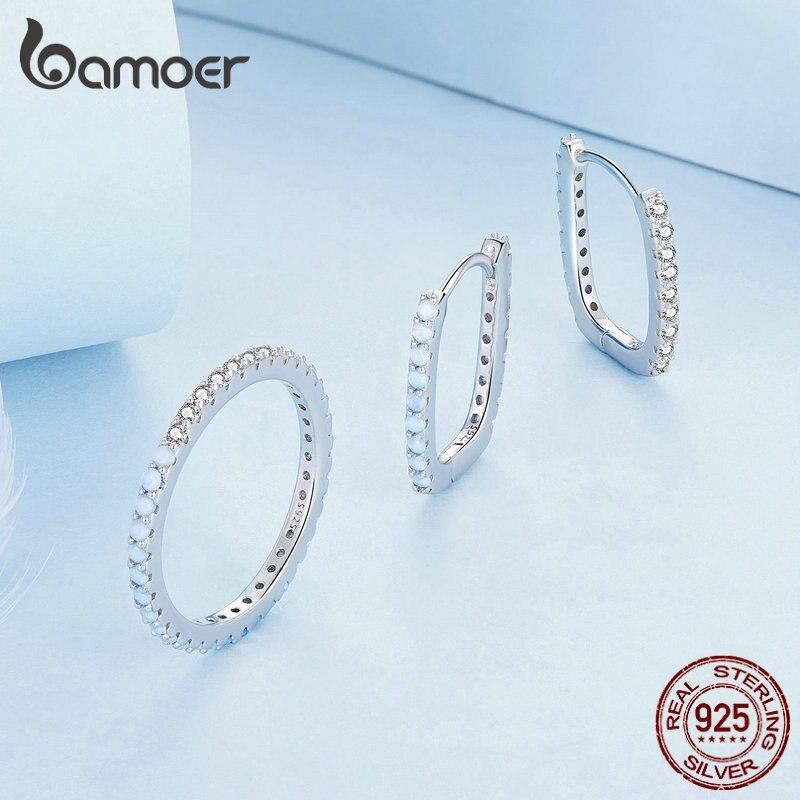 

BAMOER стерлингового серебра 925 пробы с синим опалом, простой комплект ювелирных изделий, квадратные серьги-кольца, минималистское кольцо на палец для женщин, изящные ювелирные изделия 8