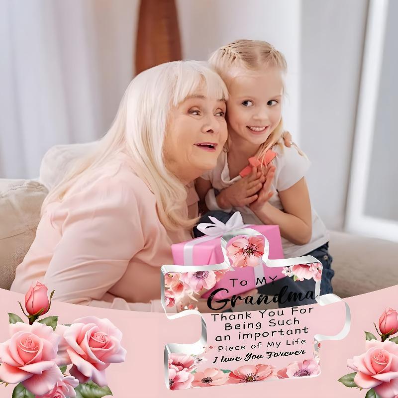 2D Flat "To My Grandma" Elegant Acrylic Puzzle Gift for Grandma Plaque, Floral Design, Suitable for Wall Decoration, Porch, Room, Villa, Accents Home,