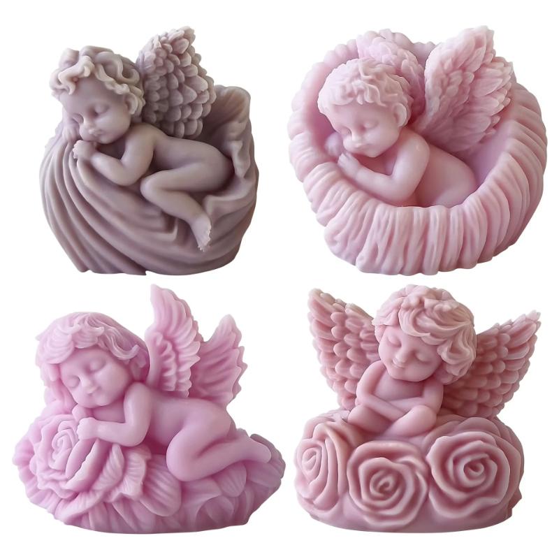 Baby Angel Aromatherapy Candle Silicone Mold, 3D Cute DIY, Rose Flower Wings, Boy Angel Plaster, Resin Gypsum Decoration Mold