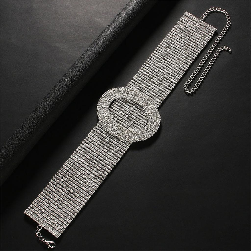 Tooxika Fashionable Oval Belt Buckle Multi-Row Claw Chain Sparkling Diamonds Necklace Celebrity Style Necklace Collar Chain